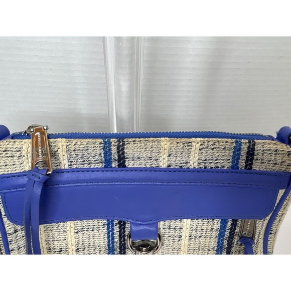 Rebecca Minkoff Mini Crossbody Bag Blue Striped Woven Leather Trim -see pics - Picture 3 of 8